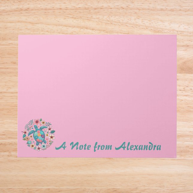 Sea Turtle Floral Boho School Office with Name Notepad (Creator Uploaded)