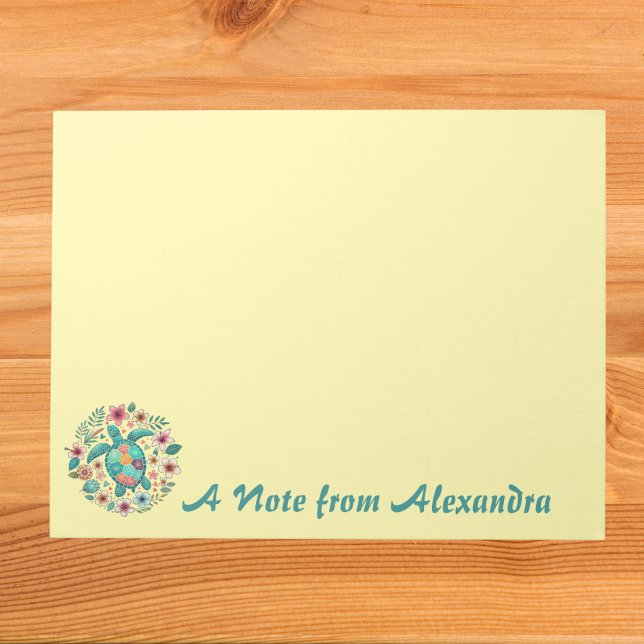 Sea Turtle Floral Boho School Office with Name Notepad (Creator Uploaded)