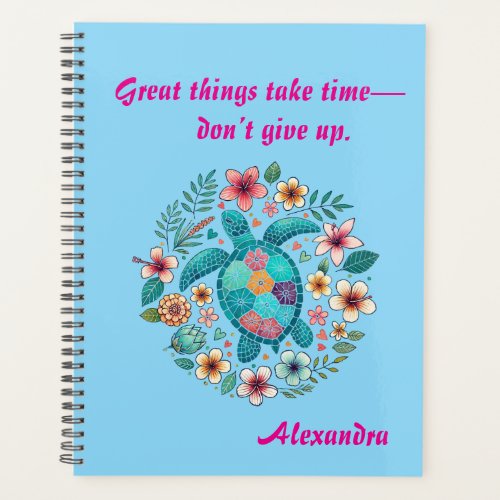 Sea Turtle Floral Boho School Office with Name Planner