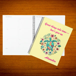 Sea Turtle Floral Boho School Office with Name Planner