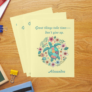 Sea Turtle Floral Boho School Office with Name Pocket Folder