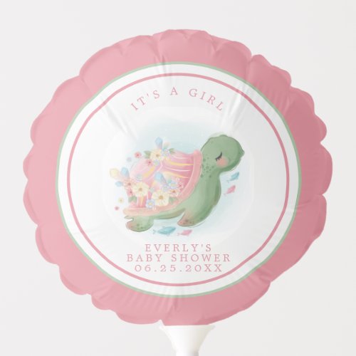 Sea Turtle Floral Pink Baby Shower Balloon