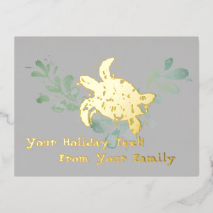 Sea Turtle Foil Holiday Post Card