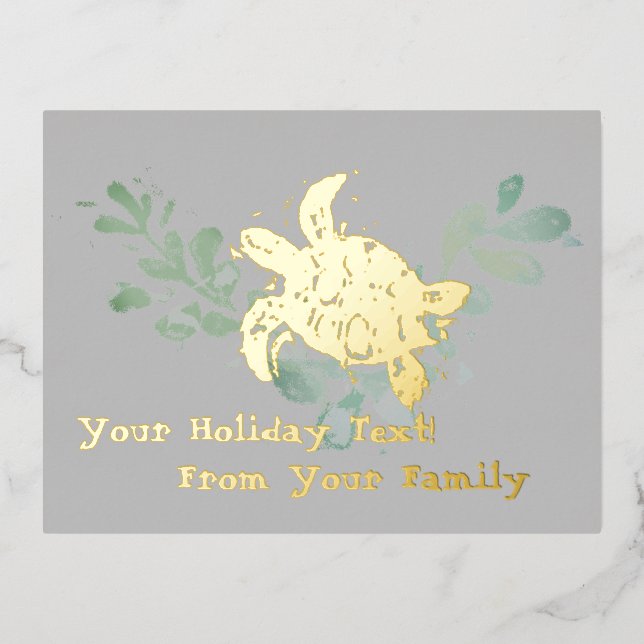 Sea Turtle Foil Holiday Post Card (Front)