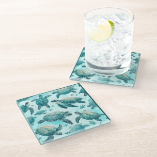 Sea Turtle Friends Glass Coaster