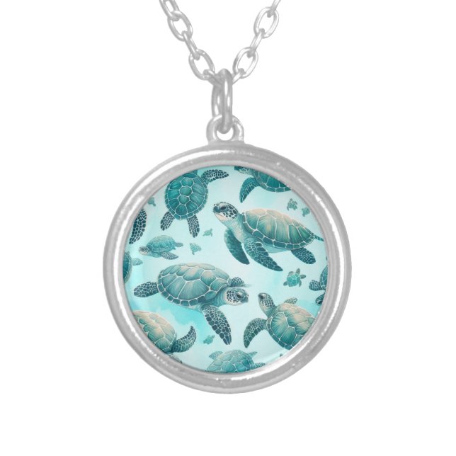 Sea Turtle Friends Silver Plated Necklace (Front)