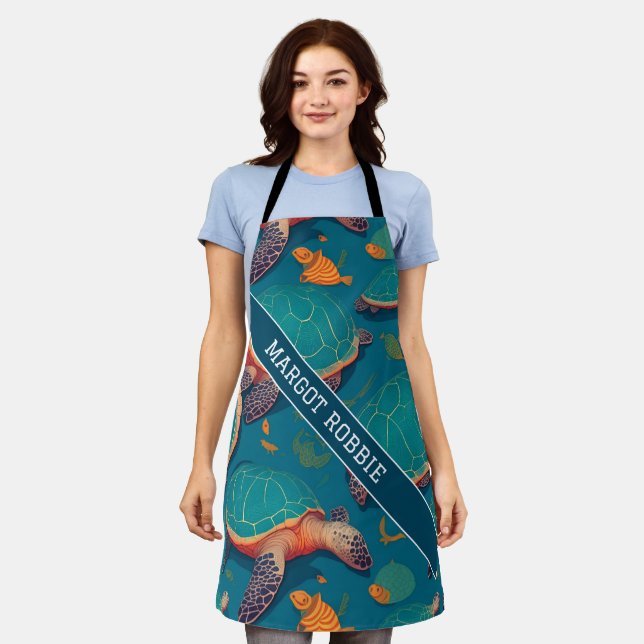Sea turtle Geometric Colorful Personalized Pattern Apron (Worn)