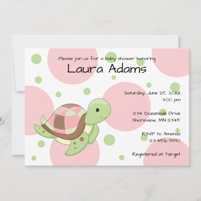Sea Turtle Girl Baby Shower Invitations (Front)