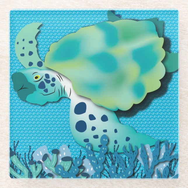 Sea Turtle Glass Coaster (Front)