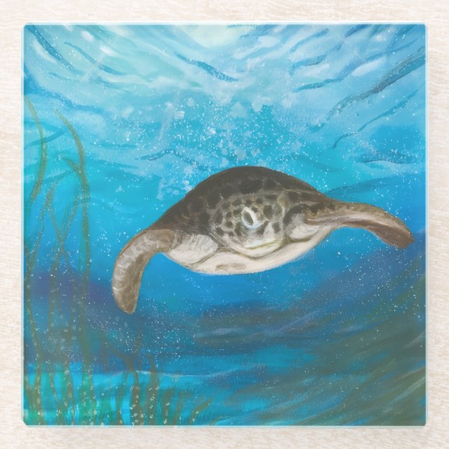 Sea turtle Glass Coaster (Front)