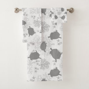 Sea Turtle Gray Ocean Pattern Art Bath Towel Set
