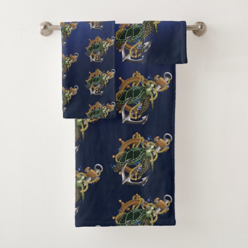 Sea Turtle Green Blue Bath Towel Set