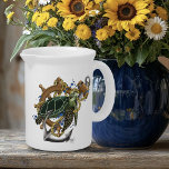 Sea Turtle Green Blue Beverage Pitcher<br><div class="desc">A green sea turtle swimming by a ship wheel,  rope and an anchor. Tattoo style art.</div>