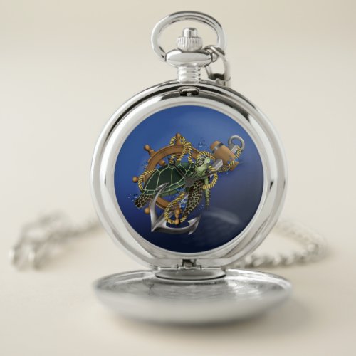 Sea Turtle Green Blue Pocket Watch