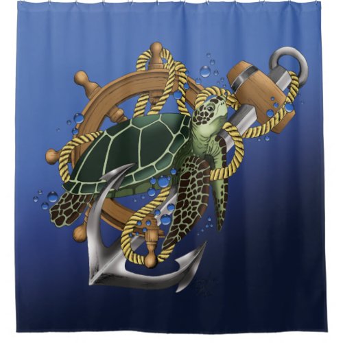  Sea Turtle Green Blue Shower Curtain