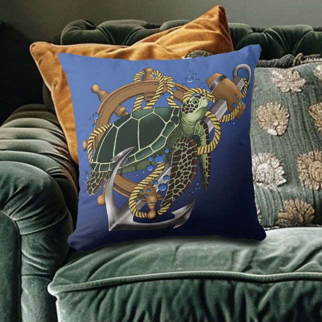  Sea Turtle Green Blue Throw Pillow (Creator Uploaded)