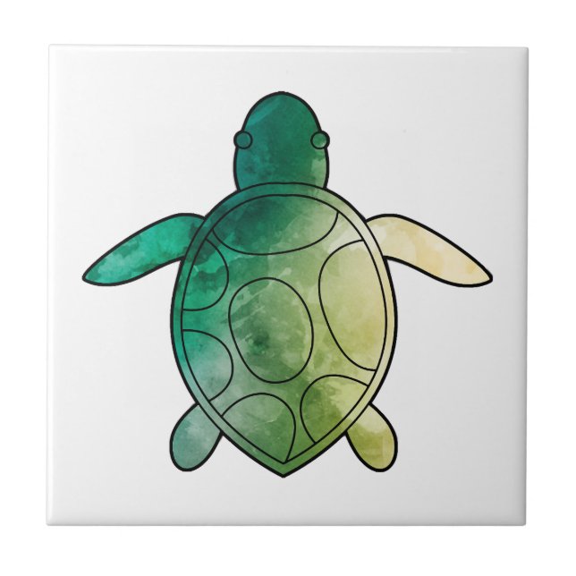 Sea Turtle green watercolor Ceramic Tile (Front)