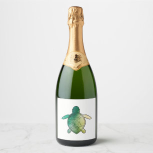 Sea Turtle green watercolor Sparkling Wine Label