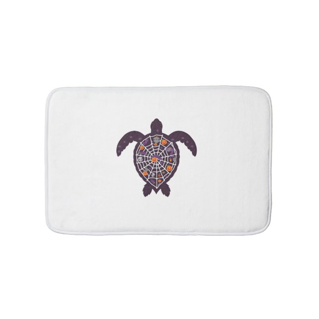Sea Turtle Halloween Spider-web Pumpkin Ghost Hall Bath Mat (Front)