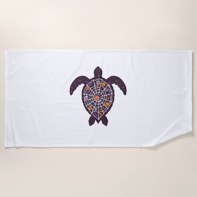 Sea Turtle Halloween Spider-web Pumpkin Ghost Hall Beach Towel (Front)