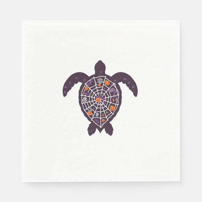 Sea Turtle Halloween Spider-web Pumpkin Ghost Hall Napkins (Front)
