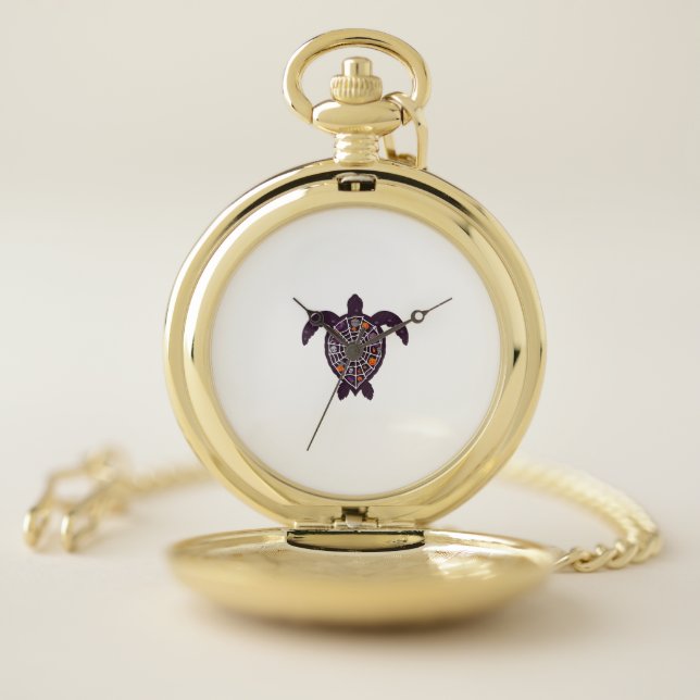Sea Turtle Halloween Spider-web Pumpkin Ghost Hall Pocket Watch (Inside)