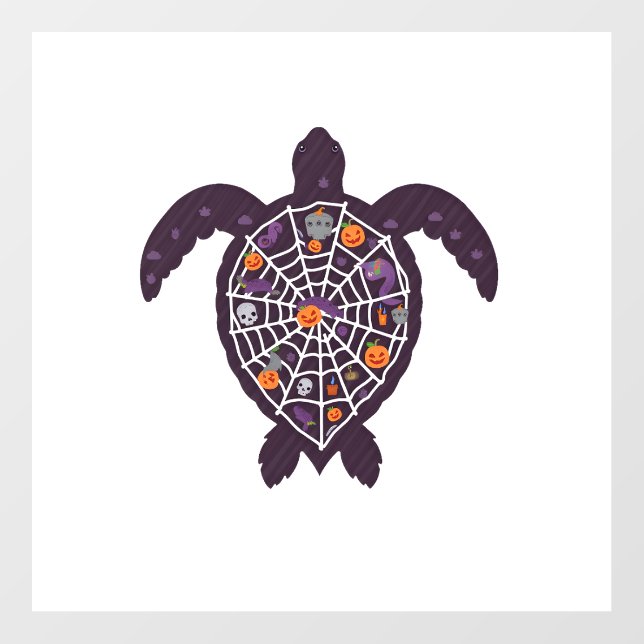Sea Turtle Halloween Spider-web Pumpkin Ghost Hall Wall Decal (Front)