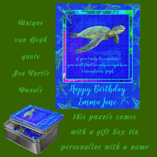 Sea Turtle Happy Birthday Nature Art Jigsaw Puzzle