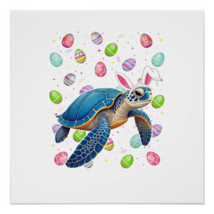 Sea Turtle Happy Easter Egg Hunt Bunny Ear Sea Tur Poster