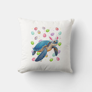 Sea Turtle Happy Easter Egg Hunt Bunny Ear Sea Tur Throw Pillow