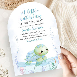 Sea Turtle Hatchling Baby Shower Boy Blue Arch Invitation