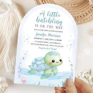Sea Turtle Hatchling Baby Shower Boy Blue Arch Invitation