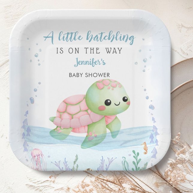 Sea Turtle Hatchling Boy Baby Shower Paper Paper Plates (Creator Uploaded)