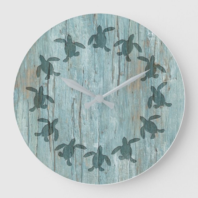 Sea Turtle Hatchling Wood Pattern Wall Clock (Front)