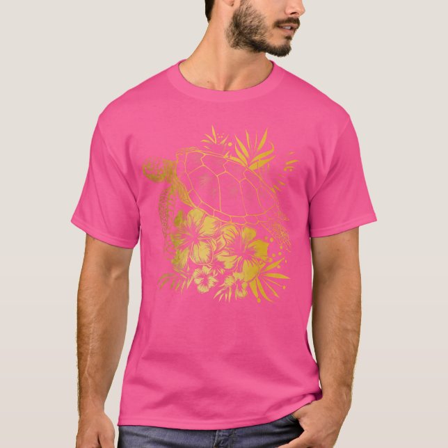 Sea Turtle Hawaiian Flowers Hawaii Scuba Diving Di T-Shirt (Front)