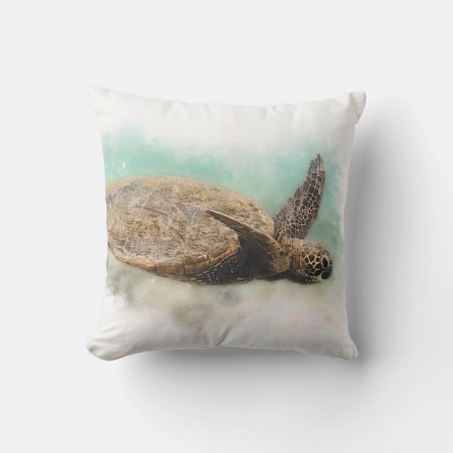 Sea Turtle - Hawaiian Green Sea Turtle Watercolor Throw Pillow (Front)