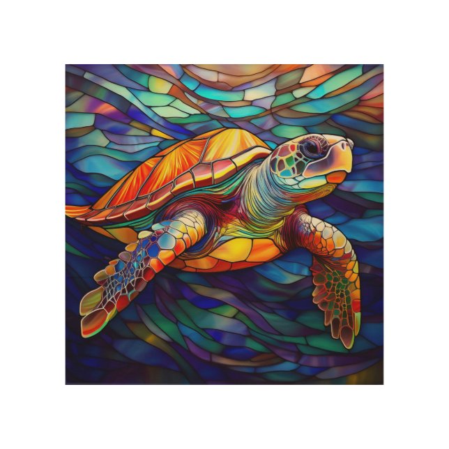 Sea turtle honu Stained glass art (Front)