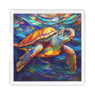 Sea turtle honu Stained glass art Acrylic Tray