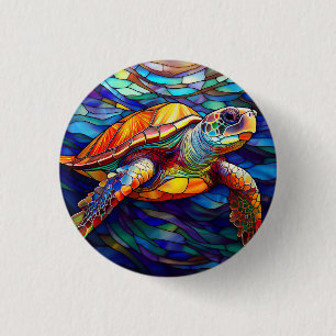 Sea turtle honu Stained glass art Button