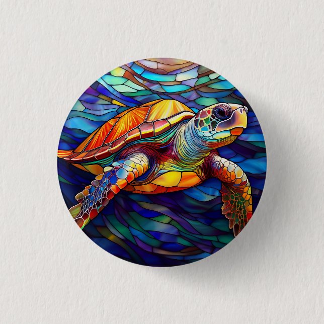 Sea turtle honu Stained glass art Button (Front)