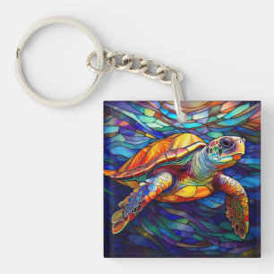 Sea turtle honu Stained glass art Keychain