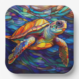 Sea turtle honu Stained glass art Paper Plates