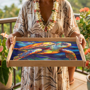 Sea turtle honu Stained glass art Serving Tray