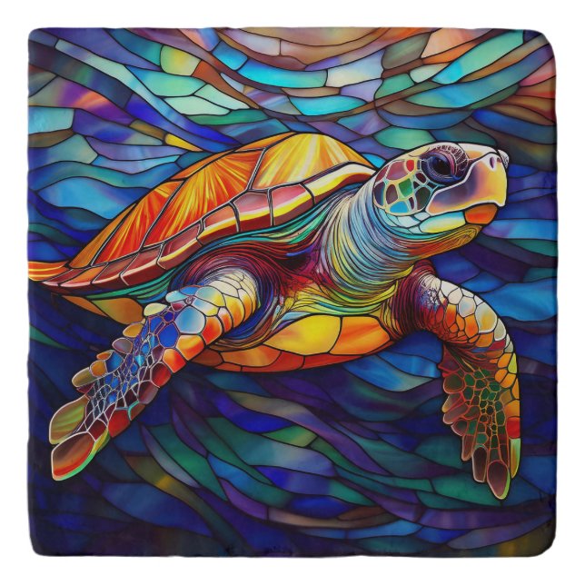 Sea turtle honu Stained glass art Trivet (Front)