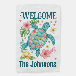 Sea Turtle House Flag Teal, Pink, Yellow and Gold