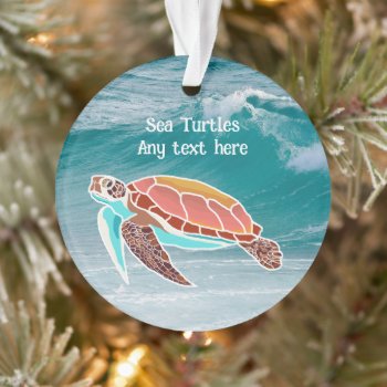Sea Turtle Illustrated Custom Text Ornament by holiday_store at Zazzle