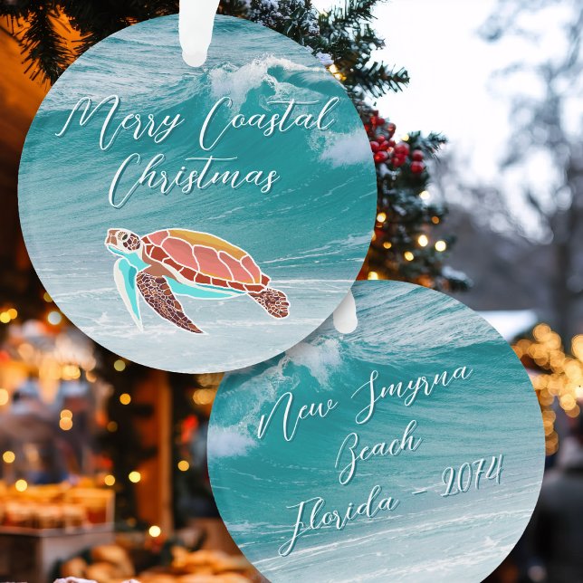 Sea Turtle Illustrated Custom Text Ornament (Creator Uploaded)