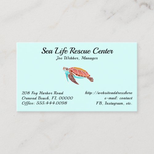 Sea Turtle Illustrated Sea Foam Business Cards