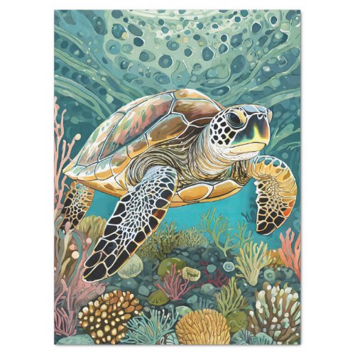 Sea Turtle in a Coral Reef Decoupage Tissue Paper