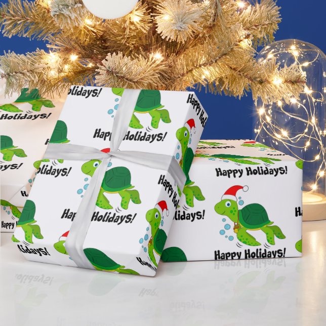 Sea Turtle in a Santa Hat Happy Holidays T-Shirt Wrapping Paper (Holidays)